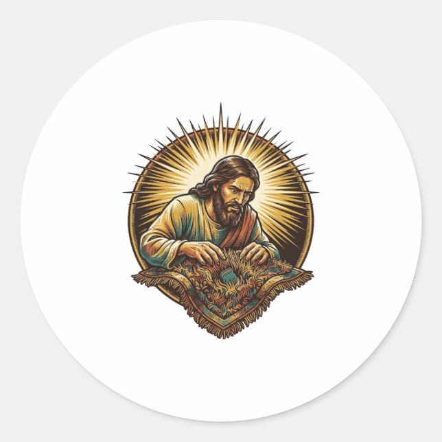 Jesus Dropped Tiny SD Card Lost Carpet Tech Humor_ Classic Round Sticker (Front)