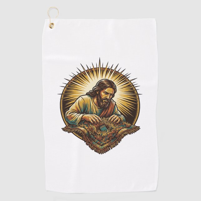 Jesus Dropped Tiny SD Card Lost Carpet Tech Humor_ Golf Towel (Front)