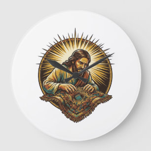 Jesus Dropped Tiny SD Card Lost Carpet Tech Humor_ Large Clock