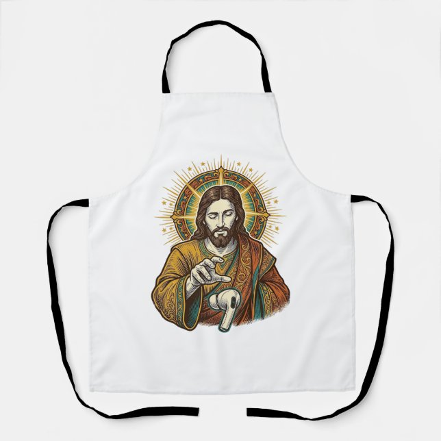 Jesus Dropped Wireless Earbud Under Desk Tech Clum Apron (Front)