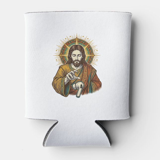 Jesus Dropped Wireless Earbud Under Desk Tech Clum Can Cooler (Front)