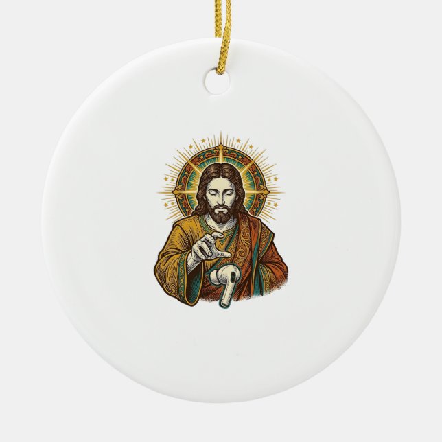 Jesus Dropped Wireless Earbud Under Desk Tech Clum Ceramic Tree Decoration (Front)