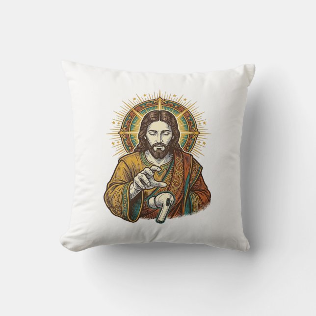 Jesus Dropped Wireless Earbud Under Desk Tech Clum Cushion (Front)