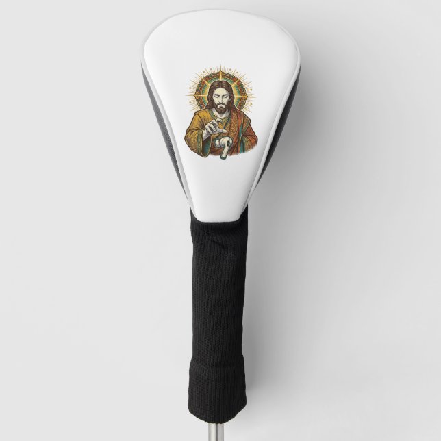 Jesus Dropped Wireless Earbud Under Desk Tech Clum Golf Head Cover (Front)