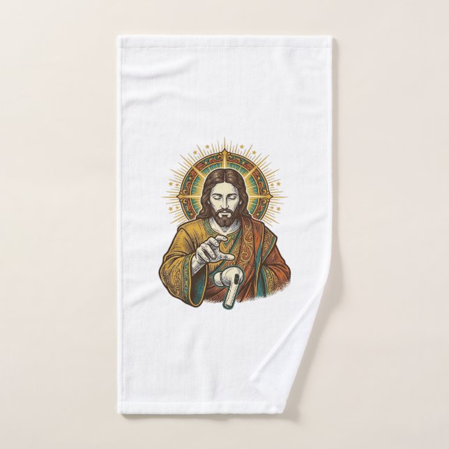Jesus Dropped Wireless Earbud Under Desk Tech Clum Hand Towel (Hand Towel)