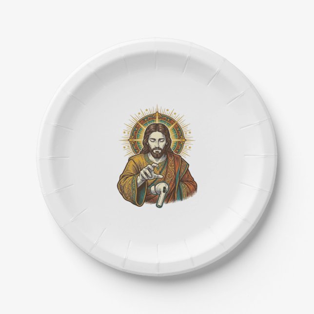Jesus Dropped Wireless Earbud Under Desk Tech Clum Paper Plate (Front)