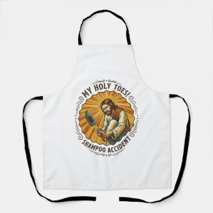 Jesus Dropping Shampoo Bottle On Foot Shower Pain Apron