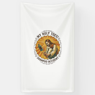 Jesus Dropping Shampoo Bottle On Foot Shower Pain  Banner