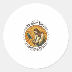 Jesus Dropping Shampoo Bottle On Foot Shower Pain  Classic Round Sticker