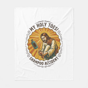 Jesus Dropping Shampoo Bottle On Foot Shower Pain  Fleece Blanket