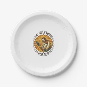 Jesus Dropping Shampoo Bottle On Foot Shower Pain  Paper Plate