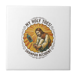 Jesus Dropping Shampoo Bottle On Foot Shower Pain Tile