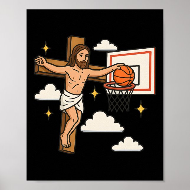 Jesus Dunk Funny Christian Religion Jesus Playing  Poster (Front)