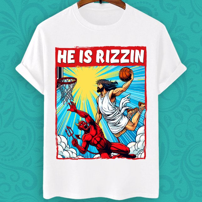 Jesus Dunking on Satan he is rizzin meme  T-Shirt (Creator Uploaded)