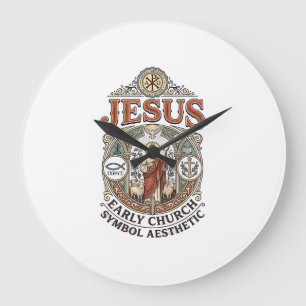 Jesus Early Church Symbol Aesthetic Jesus Early Ch Large Clock