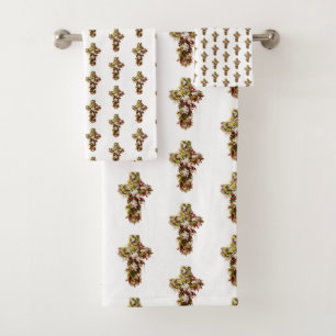 Jesus Easter Sunday Flowering cross Bath Towel Set