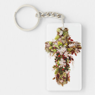 Jesus Easter Sunday Flowering cross  Key Ring