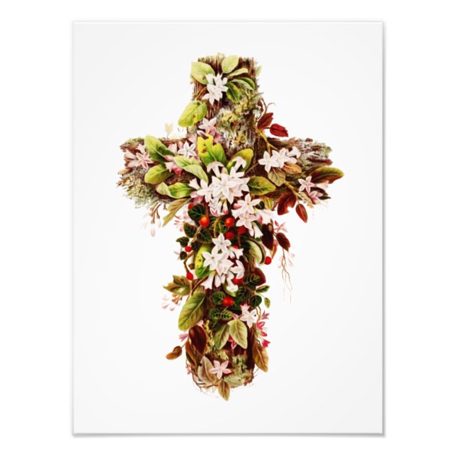 Jesus Easter Sunday Flowering cross  Photo Print (Front)