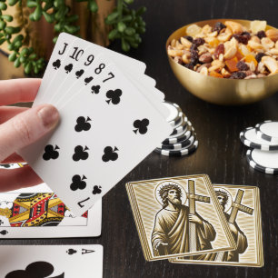 Jesus Embracing Golden Cross with Compassion Playing Cards