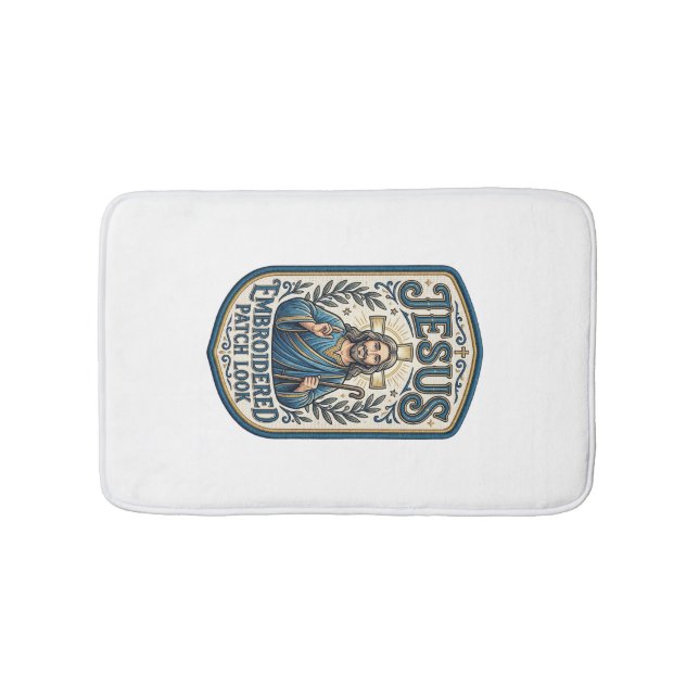 Jesus Embroidered Patch Look Jesus Embroidered Pat Bath Mat (Front)