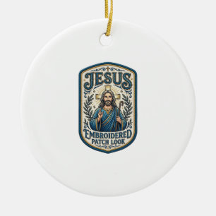 Jesus Embroidered Patch Look Jesus Embroidered Pat Ceramic Tree Decoration
