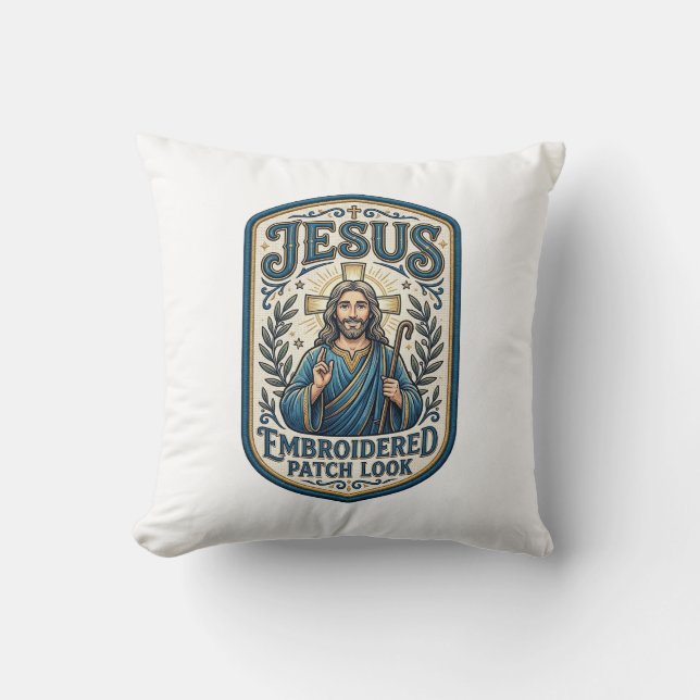 Jesus Embroidered Patch Look Jesus Embroidered Pat Cushion (Front)