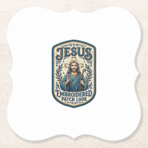 Jesus Embroidered Patch Look Jesus Embroidered Pat Paper Coaster