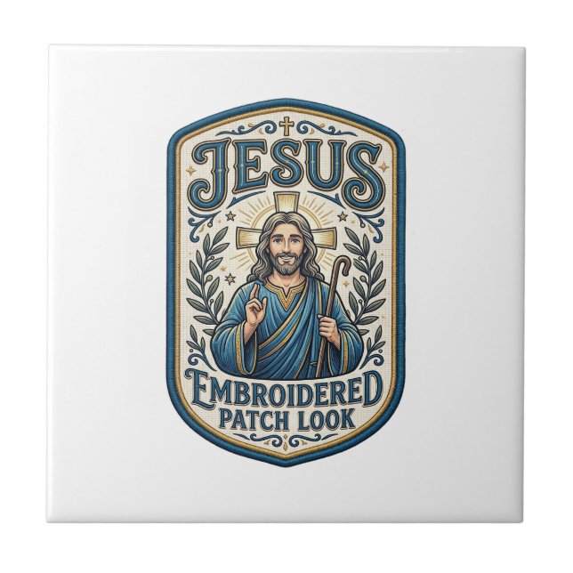 Jesus Embroidered Patch Look Jesus Embroidered Pat Tile (Front)