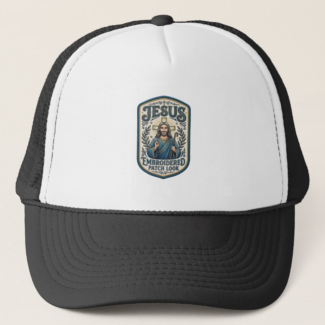 Jesus Embroidered Patch Look Jesus Embroidered Pat Trucker Hat (Front)