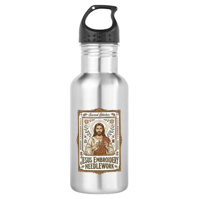 Jesus Embroidery Needlework Jesus Embroidery Needl 532 Ml Water Bottle (Front)