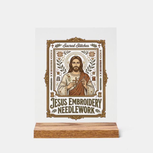 Jesus Embroidery Needlework Jesus Embroidery Needl Acrylic Sign (Front)