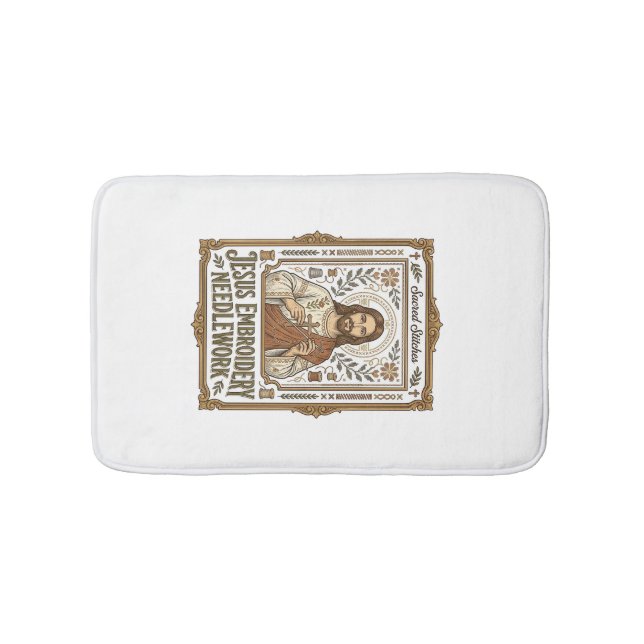 Jesus Embroidery Needlework Jesus Embroidery Needl Bath Mat (Front)