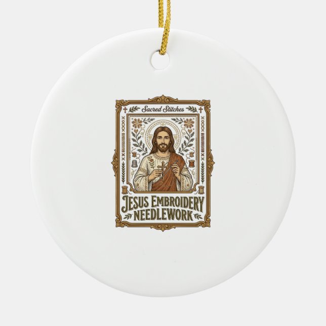 Jesus Embroidery Needlework Jesus Embroidery Needl Ceramic Tree Decoration (Front)