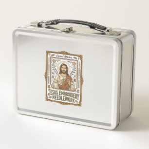Jesus Embroidery Needlework Jesus Embroidery Needl Metal Lunch Box