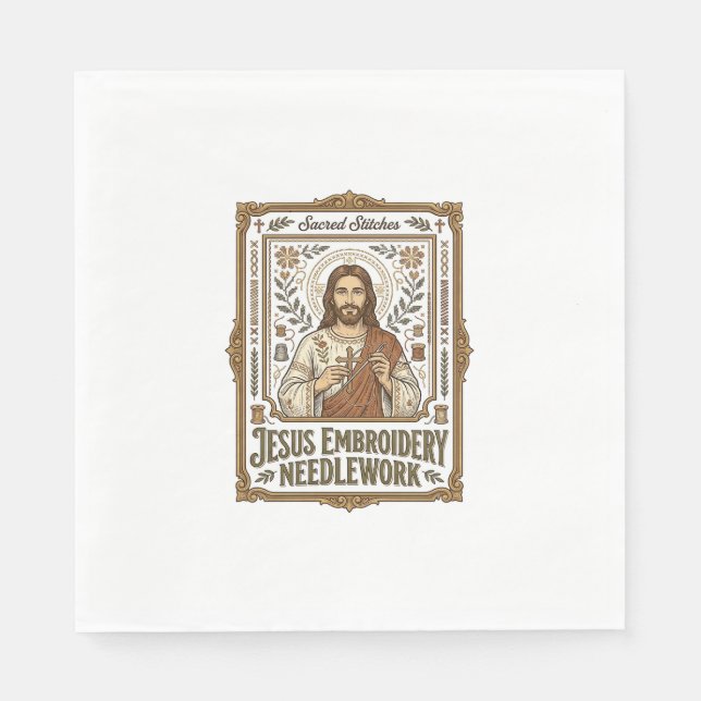 Jesus Embroidery Needlework Jesus Embroidery Needl Napkin (Front)