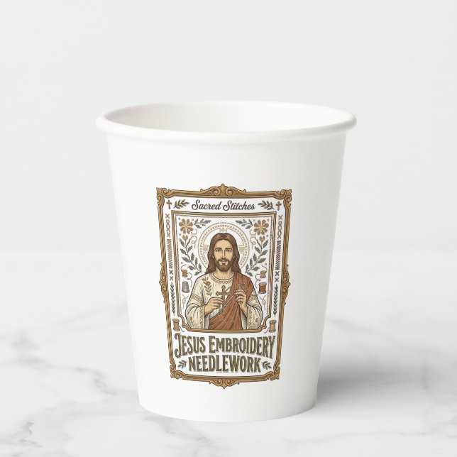 Jesus Embroidery Needlework Jesus Embroidery Needl Paper Cups (Front)