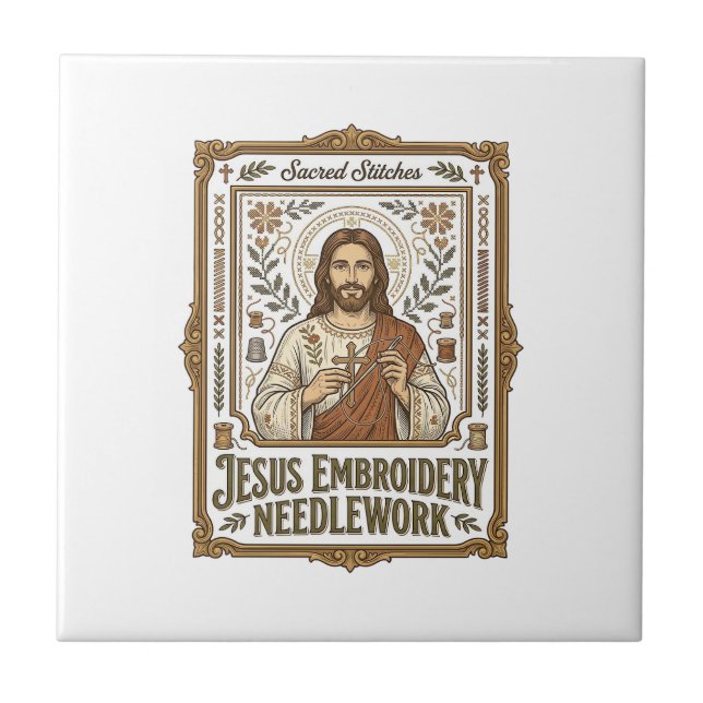 Jesus Embroidery Needlework Jesus Embroidery Needl Tile (Front)
