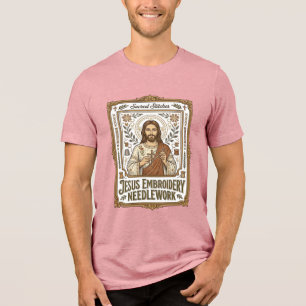 Jesus Embroidery Needlework Jesus Embroidery Needl Tri-Blend Shirt