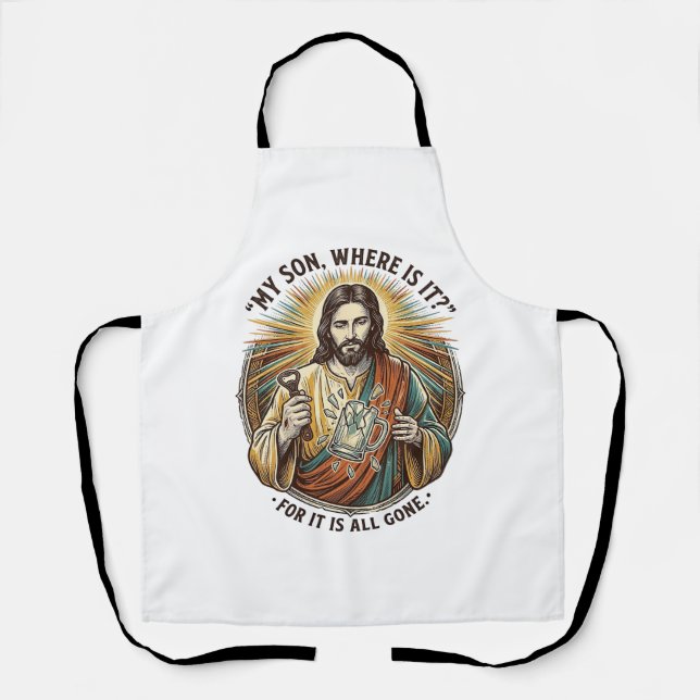 Jesus Empty Broken Beer Mug Bartender Drinking Hum Apron (Front)