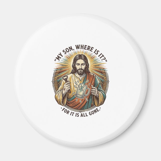 Jesus Empty Broken Beer Mug Bartender Drinking Hum Magnet (Front)