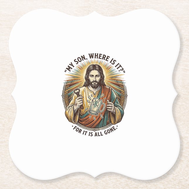 Jesus Empty Broken Beer Mug Bartender Drinking Hum Paper Coaster (Front)