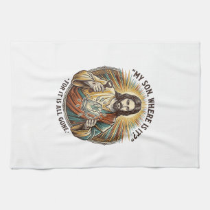 Jesus Empty Broken Beer Mug Bartender Drinking Hum Tea Towel
