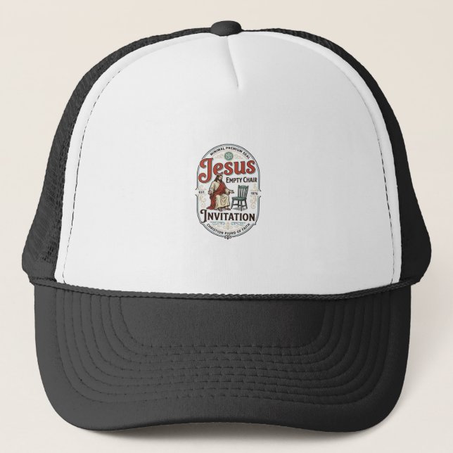 Jesus Empty Chair Invitation Jesus Empty Chair Inv Trucker Hat (Front)