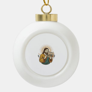 Jesus Eyes Closed Tagged Group Photo Unflattering Ceramic Ball Christmas Ornament