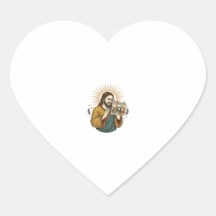 Jesus Eyes Closed Tagged Group Photo Unflattering  Heart Sticker