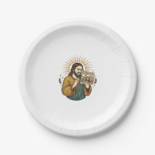 Jesus Eyes Closed Tagged Group Photo Unflattering  Paper Plate