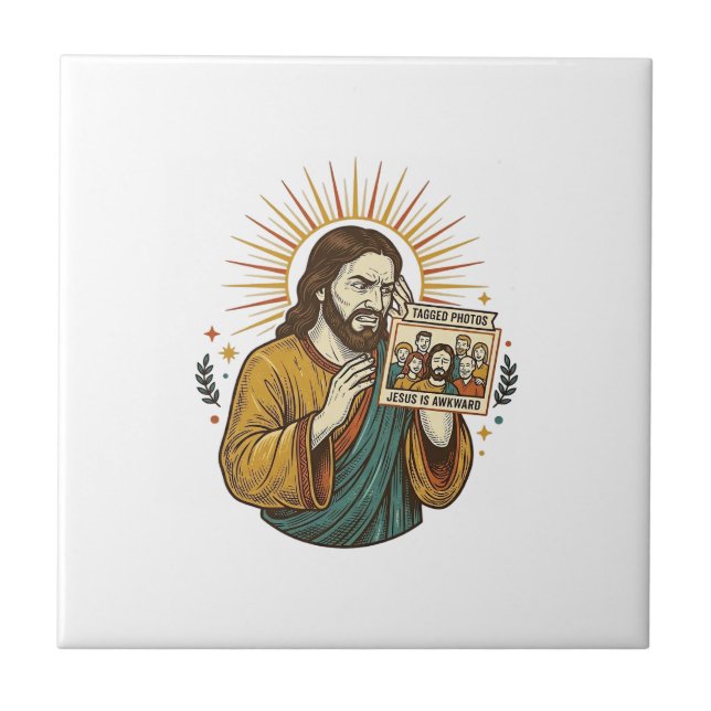 Jesus Eyes Closed Tagged Group Photo Unflattering  Tile (Front)