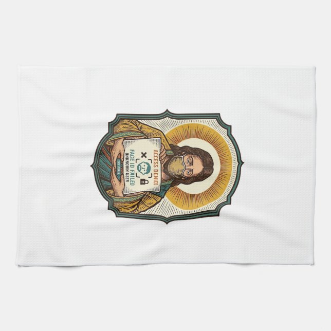 Jesus Failed Face Unlock Mask Recognition Tech Pho Tea Towel (Horizontal)