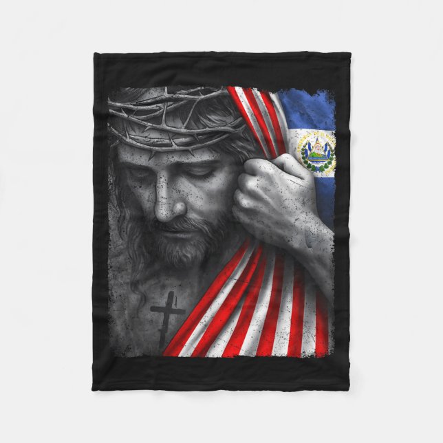 Jesus Faith Cross Crown America El Salvador Herita Fleece Blanket (Front)