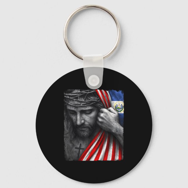 Jesus Faith Cross Crown America El Salvador Herita Key Ring (Front)